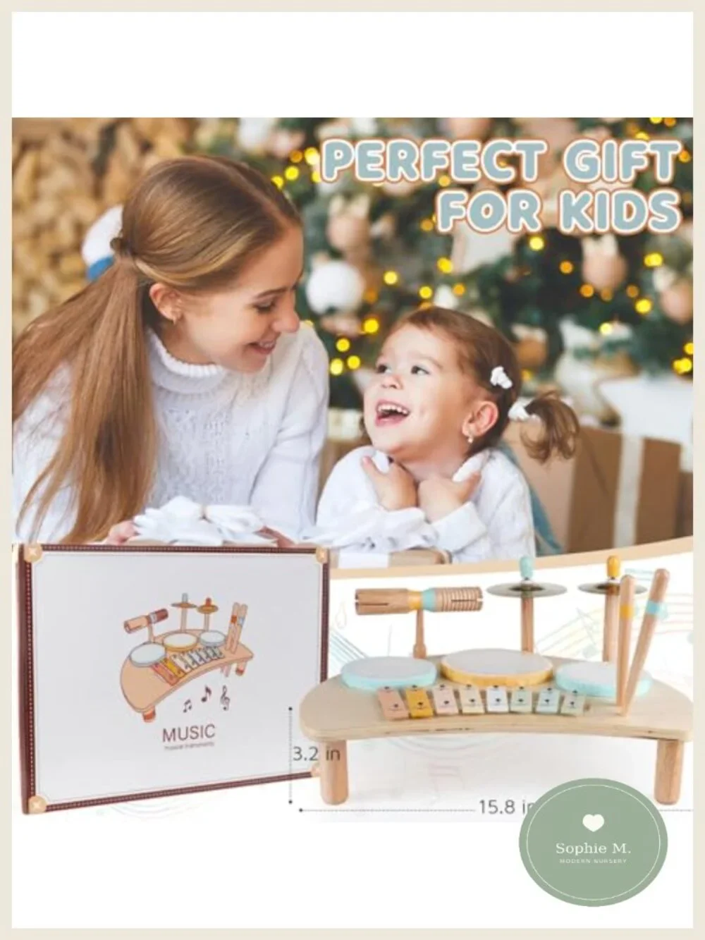 Wooden Drum Set for Toddlers - Montessori Musical Instruments with Xylophone